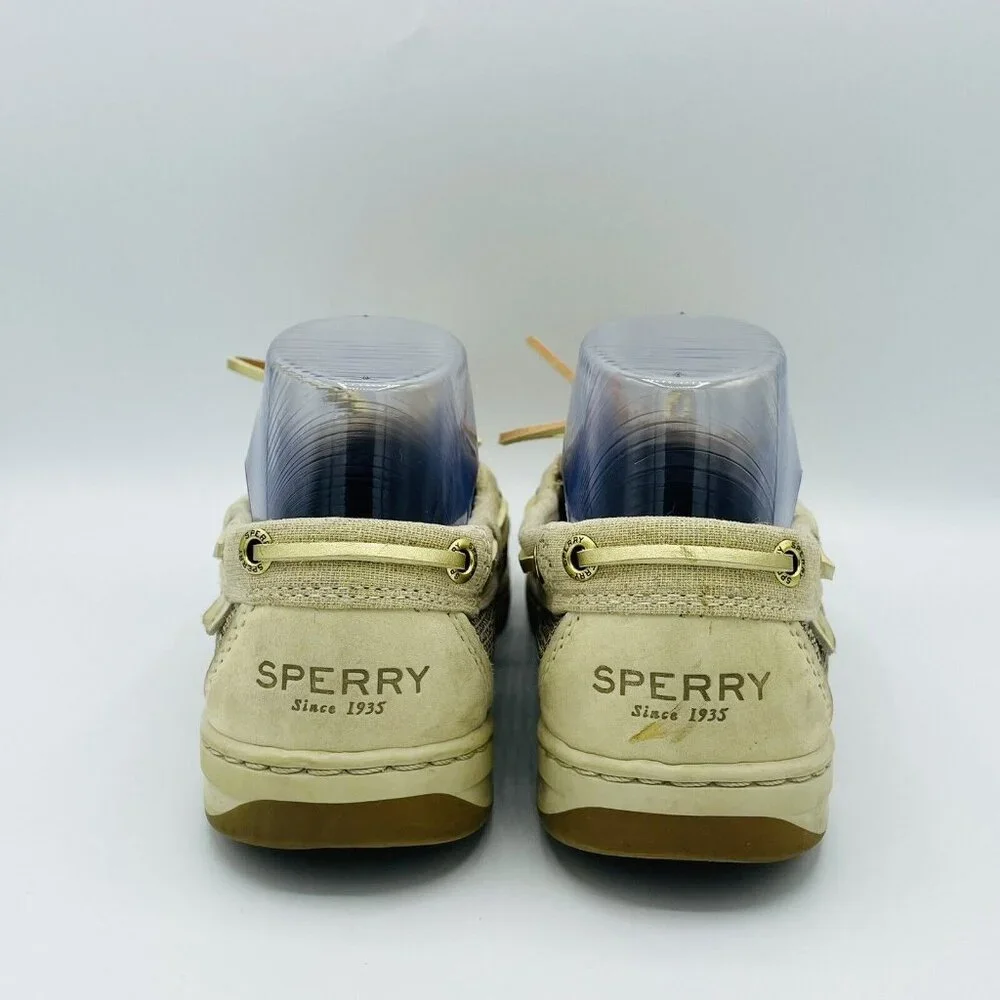 Sperry Top Sider Shoes Womens Size 8 M Tan Boat Shoe Slip On Brown Leather Lace - Picture 7 of 12